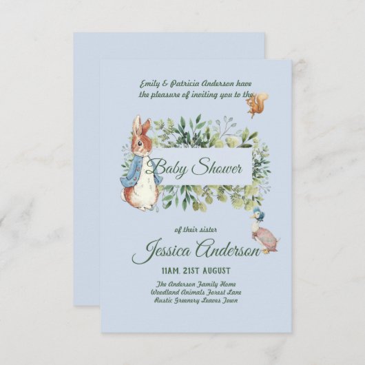 Peter Rabbit BABY SHOWER Einladungen Junge oder Mä (Vorne/Hinten)
