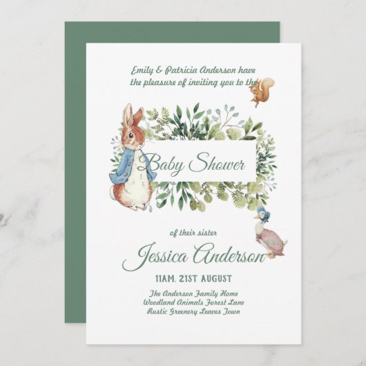 Peter Rabbit BABY SHOWER Einladungen Junge oder Mä (Vorne/Hinten)