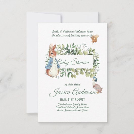 Peter Rabbit BABY SHOWER Einladungen Junge oder Mä (Vorderseite)