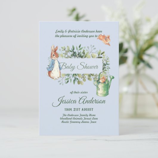 Peter Rabbit BABY SHOWER Einladungen Junge oder Mä (Stehend Vorderseite)