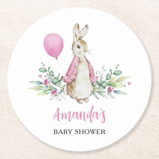 Peter Rabbit Baby Shower Runder Pappuntersetzer (Vorderseite)