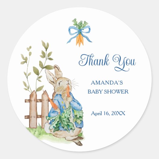 Peter Rabbit Baby Shower Thank You Runder Aufkleber (Vorderseite)