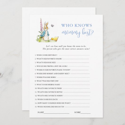 Peter Rabbit Baby Showspiel Einladung (Vorne/Hinten)