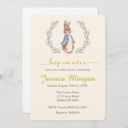 Peter Rabbit Babydusche Einladung (Vorne/Hinten)