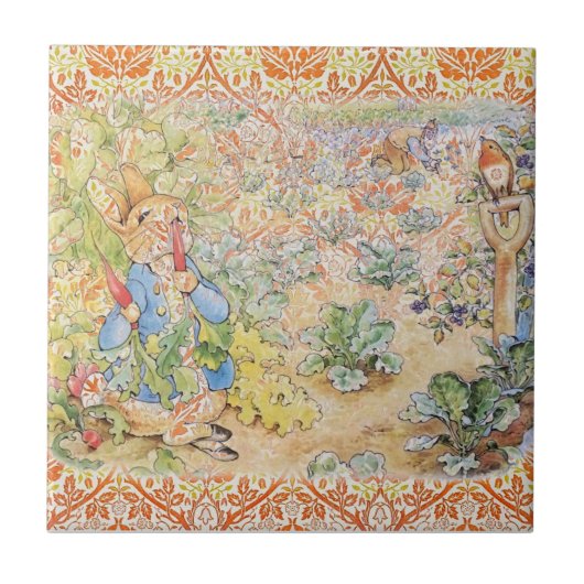 Peter Rabbit Beatrix Potter im Garten Keramik Tile Fliese (Vorderseite)