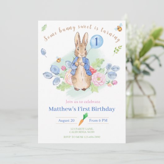 Peter Rabbit Birthday Einladung Bunny 1. Einladung (Stehend Vorderseite)