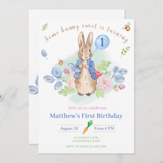 Peter Rabbit Birthday Einladung Bunny 1. Einladung (Vorne/Hinten)