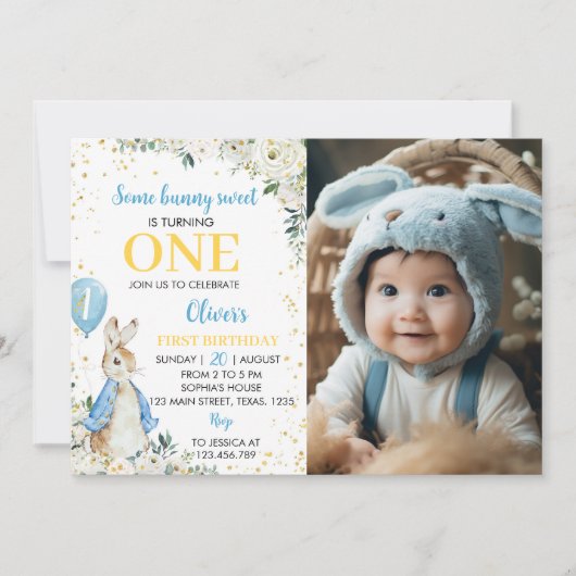 Peter Rabbit Birthday Foto Einladung (Vorderseite)