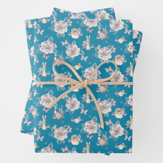 Peter Rabbit | Blaues Blumengartenmuster Geschenkpapier Set (Beispiel)