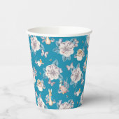 Peter Rabbit | Blaues Blumengartenmuster Pappbecher (Links)