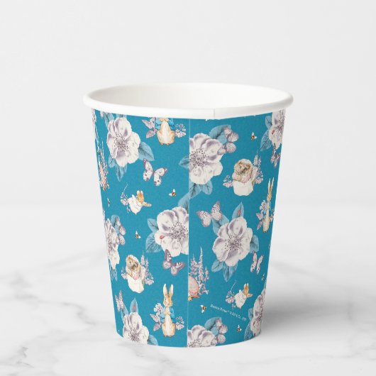 Peter Rabbit | Blaues Blumengartenmuster Pappbecher (Rechts)