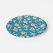 Peter Rabbit | Blaues Blumengartenmuster Pappteller (Schrägansicht)