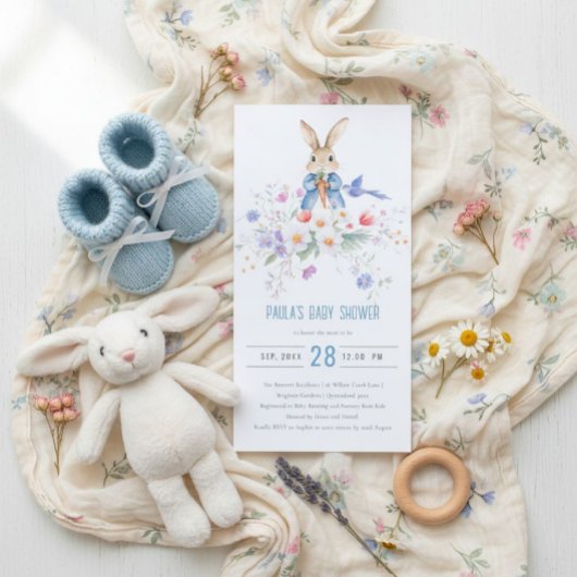 Peter Rabbit Blue Boy Floral Baby Showeinladung Dankeskarte