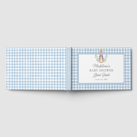 Peter Rabbit Blue Gingham Baby Shower Gästebuch (Voll)