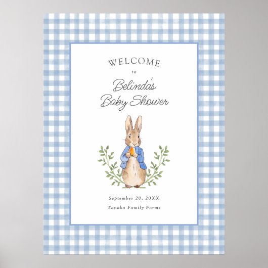 Peter Rabbit Blue Gingham Baby Shower Welcome Poster (Vorne)