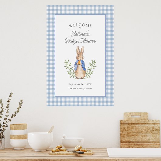 Peter Rabbit Blue Gingham Baby Shower Welcome Poster (Küche)