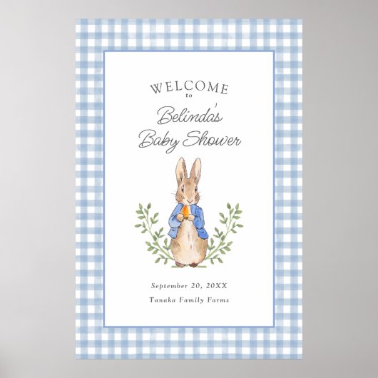Peter Rabbit Blue Gingham Baby Shower Welcome Poster (Vorne)
