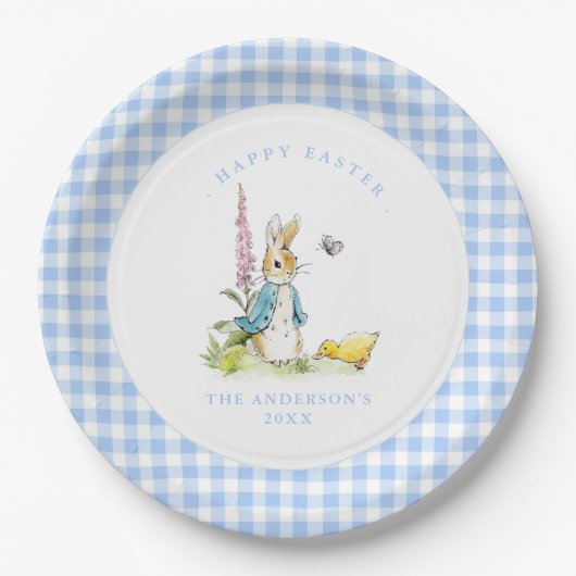 Peter Rabbit Blue Gingham Grenzer Ostern Pappteller (Vorderseite)