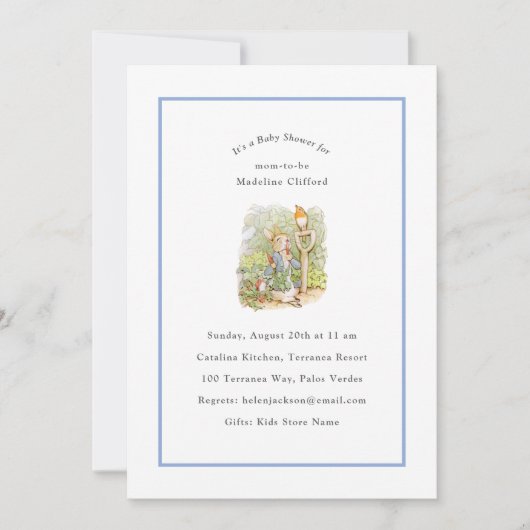 Peter Rabbit Blue Vintag Baby Dusche Einladung (Vorderseite)