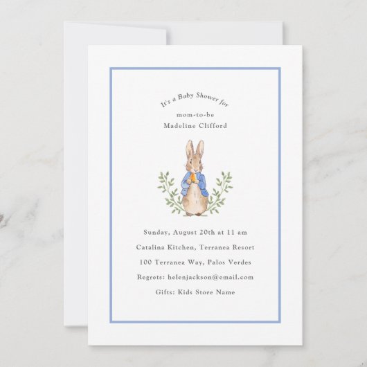 Peter Rabbit Blue Vintag Baby Dusche Einladung (Vorderseite)