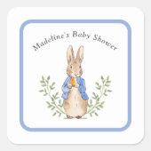 Peter Rabbit Blue Vintag Baby Dusche Quadratischer Aufkleber (Vorderseite)