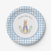 Peter Rabbit Blue White Gingham Baby Shower Pappteller (Vorderseite)