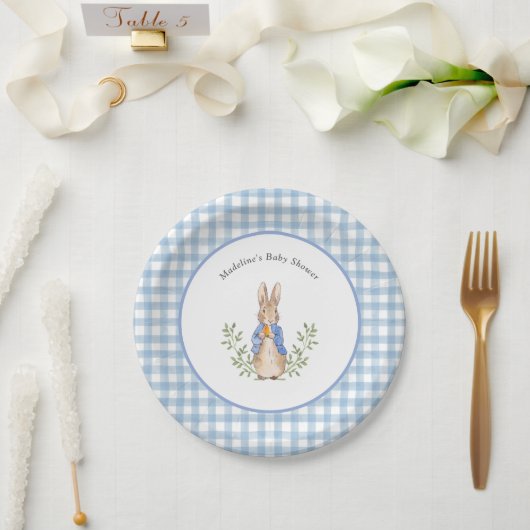 Peter Rabbit Blue White Gingham Baby Shower Pappteller (Hochzeit)