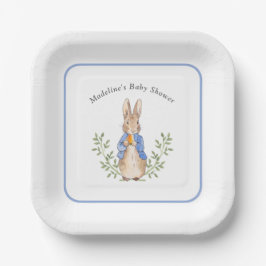 Peter Rabbit Blue White Vintag Baby Dusche Pappteller