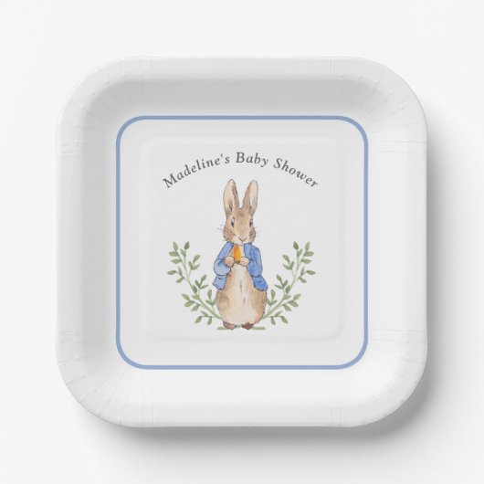 Peter Rabbit Blue White Vintag Baby Dusche Pappteller (Vorderseite)