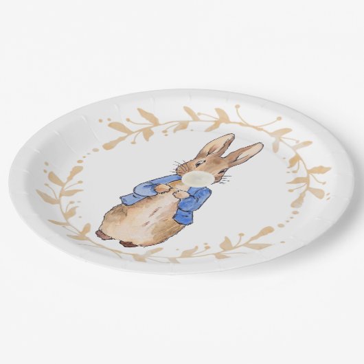 Peter Rabbit blühendes weißes Gum Pappteller (Schrägansicht)