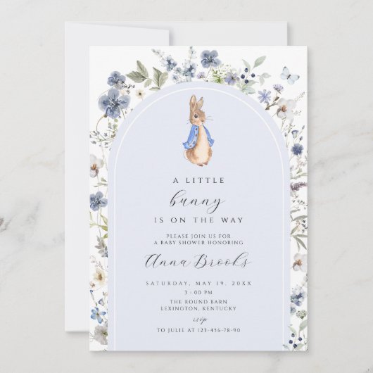 Peter rabbit Blumenjungen Baby Shower Einladung (Vorderseite)