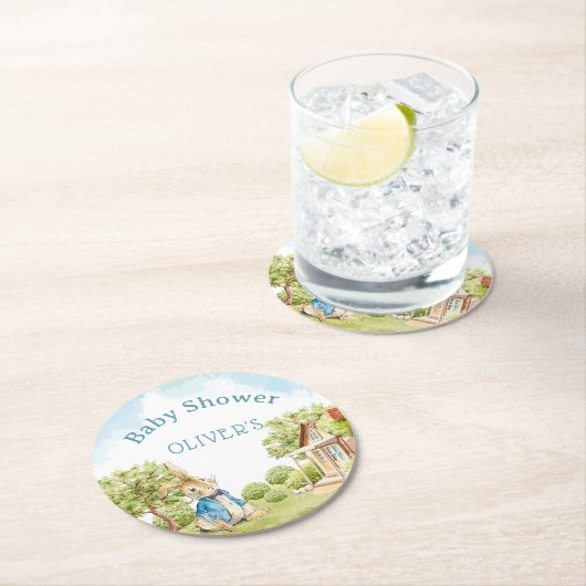 Peter Rabbit Boy Baby Shower Runder Pappuntersetzer (Vor Ort)