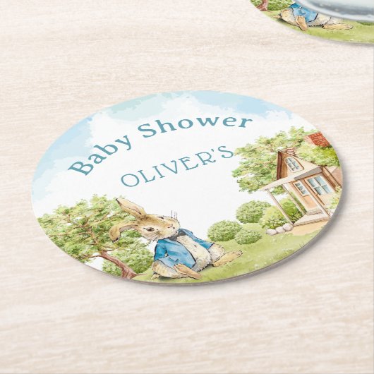Peter Rabbit Boy Baby Shower Runder Pappuntersetzer (Angewinkelt)