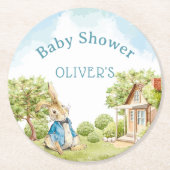Peter Rabbit Boy Baby Shower Runder Pappuntersetzer (Vorderseite)