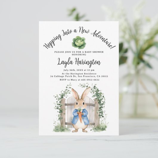 Peter Rabbit Boy Baby Showgarten Gate Einladung (Stehend Vorderseite)
