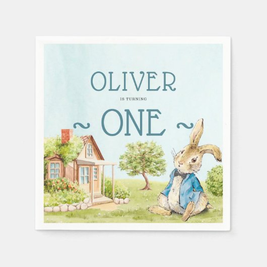 Peter Rabbit Boy First Birthday Watercolor Serviette (Vorderseite)