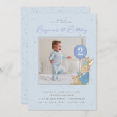Peter Rabbit Boy's Birthday BlueConfetti - Foto Einladung (Vorne/Hinten)
