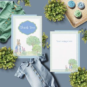Peter Rabbit Bunny Greenery Blue Baby Shower Dankeskarte