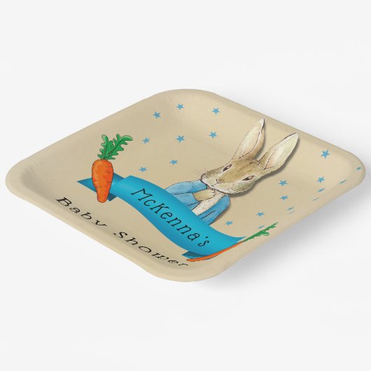 Peter Rabbit Carrots and Stars Boy Baby Shower Pappteller (Gewinkelt)