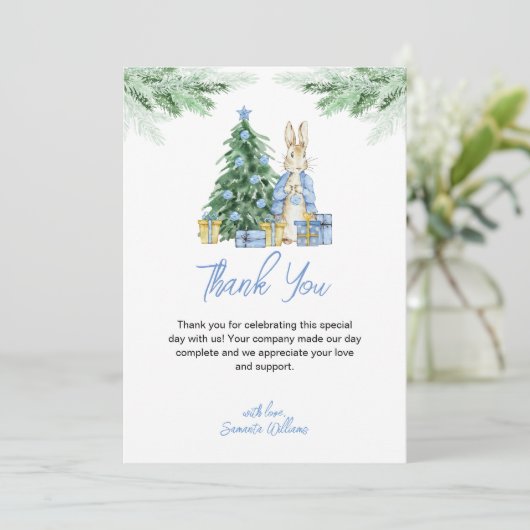 Peter Rabbit Christmas Baby Shower Dankeskarte (Stehend Vorderseite)