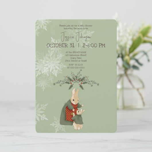 Peter Rabbit Christmas Baby Shower Einladung (Stehend Vorderseite)
