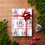Peter Rabbit Christmas personalisiert Geschenkpapier<br><div class="desc">Peter Rabbit Weihnachts personalisierte Geschenkpackung,  niedliches Kaninchen mit einer blauen Jacke und Rot Schneefir Bäume Aquarell Geschenkverpackung für Kinder.</div>
