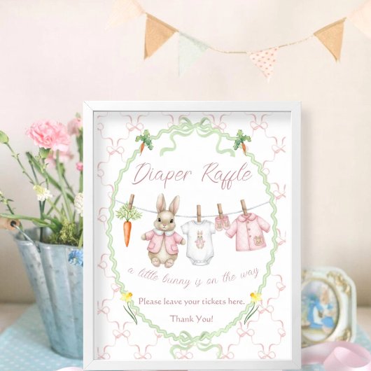 Peter Rabbit Clothesline Baby Shower Diaper Raffle Poster