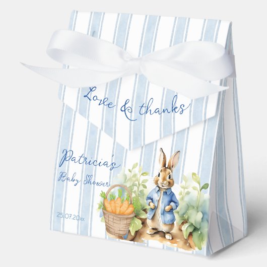 Peter rabbit dusty blue baby shower monogrammed geschenkschachtel (Vorderseite)