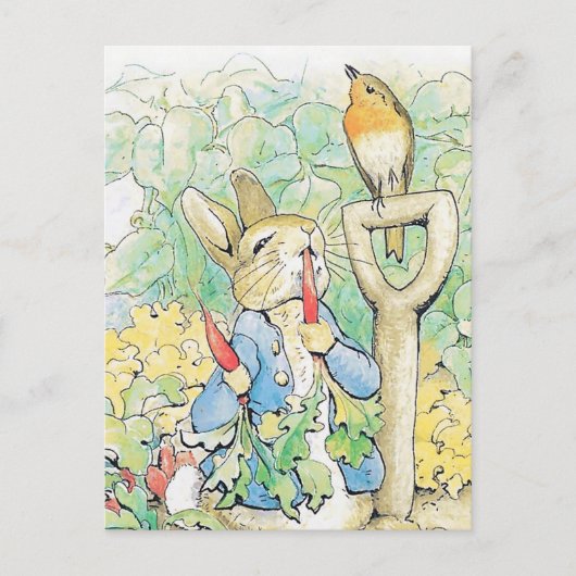 "Peter Rabbit Eats a Carrot" von Beatrix Potter Postkarte (Vorderseite)