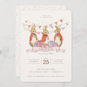 Peter Rabbit | Flopsy Mopsy & Cottontail Geburtsta Einladung (Vorne/Hinten)