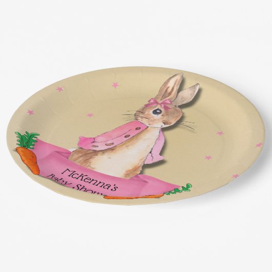 Peter Rabbit Flopsy Pink Girl Baby Dusche Pappteller (Schrägansicht)