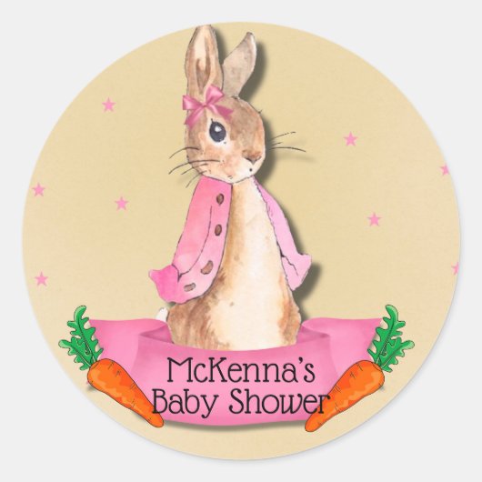Peter Rabbit Flopsy Pink Girl Baby Dusche Runder Aufkleber (Vorderseite)