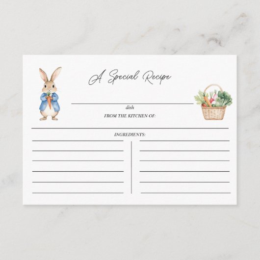 Peter Rabbit Floral Baby Dusche Rezept Umschließun Begleitkarte (Vorderseite)