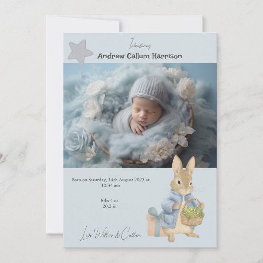 Peter Rabbit Foto Geburtsankündigung (Vorderseite)